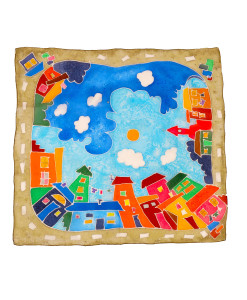 Foulard dipinto a mano – Cartoon City Night & Day