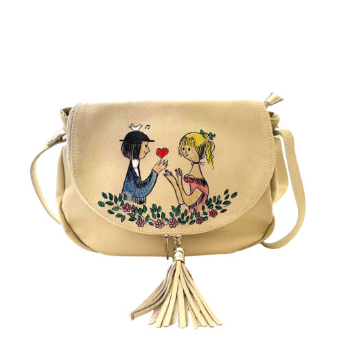 Borsa in pelle dipinta a mano – Dolci innamorati omaggio a Peynet