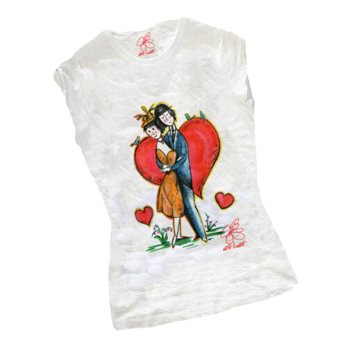 T-shirt dipinta a mano - Omaggio agli innamorati di Peynet