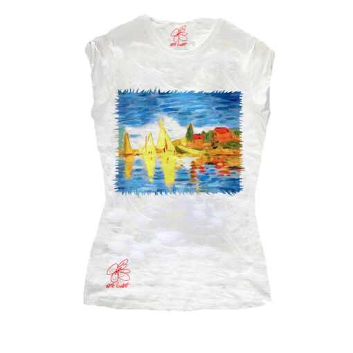 T-shirt dipinta a mano – Regate ad argenteuil di Monet