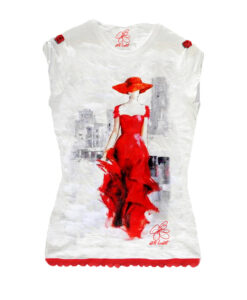 T-shirt dipinta a mano - Lady in red: Skyline