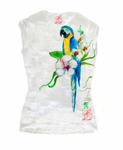 T-shirt dipinta a mano - Blue parrot