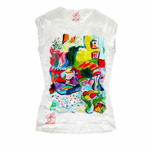 T-shirt dipinta a mano - Interno con ragazza che legge di Matisse