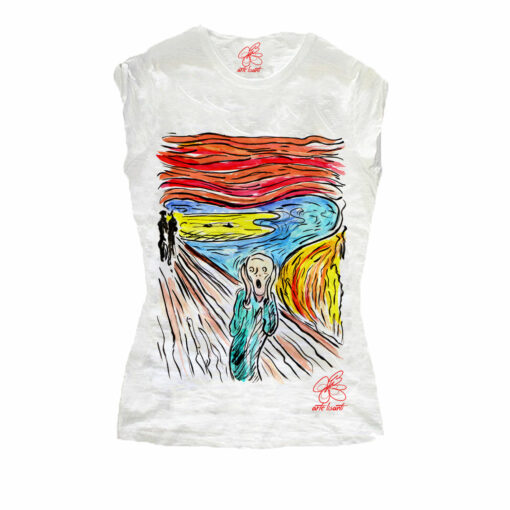 T-shirt dipinta a mano - L'urlo di Munch cartoon color