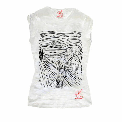 T-shirt dipinta a mano - L'urlo di Munch black and white