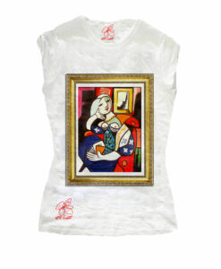 T-shirt dipinta a mano - Donna che legge di Picasso