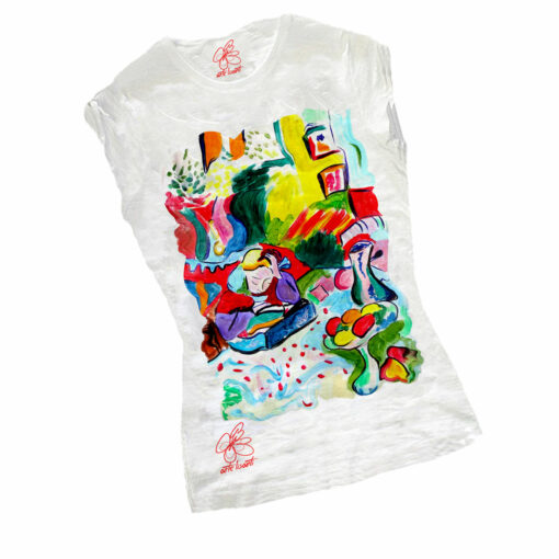 T-shirt dipinta a mano - Interno con ragazza che legge di Matisse