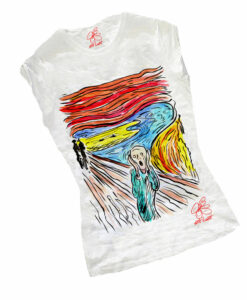 T-shirt dipinta a mano - L'urlo di Munch cartoon color