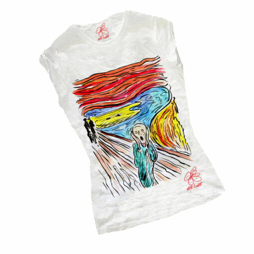 T-shirt dipinta a mano - L'urlo di Munch cartoon color