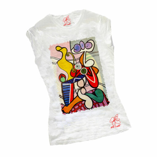 T-shirt dipinta a mano - Nudo con natura morta di Picasso