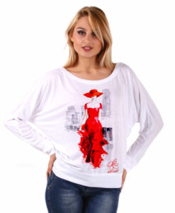 Maglia pipistrello dipinta a mano - Lady in red