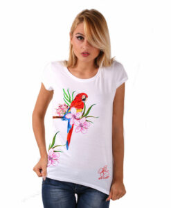 Maglietta dipinta a mano - Red parrot