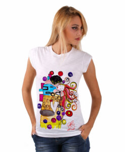 T-shirt dipinta a mano - Omaggio al Bacio Appassionato di Sophie Vogel cartoon color