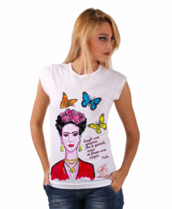 T-shirt in cotone dipinta a mano - Mi Amor! Frida Kahlo