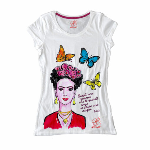 Maglietta in cotone dipinta a mano - Mi Amor! Frida Kahlo