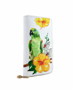 Portafoglio in pelle dipinto a mano – Green parrot
