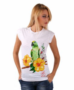 T-shirt dipinta a mano - Green parrot