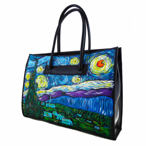 Borsa dipinta a mano - La notte stellata di Van Gogh