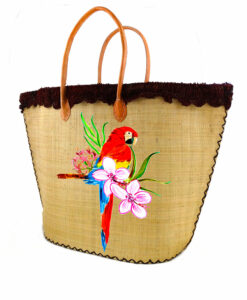 Borsa di paglia dipinta a mano – Red parrot