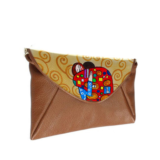 Borsa pochette in pelle dipinta a mano – L' abbraccio di Klimt