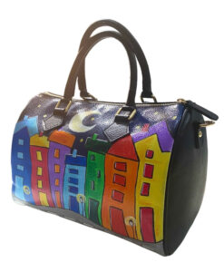 Borsa in pelle dipinta a mano – Cartoon city night evolution